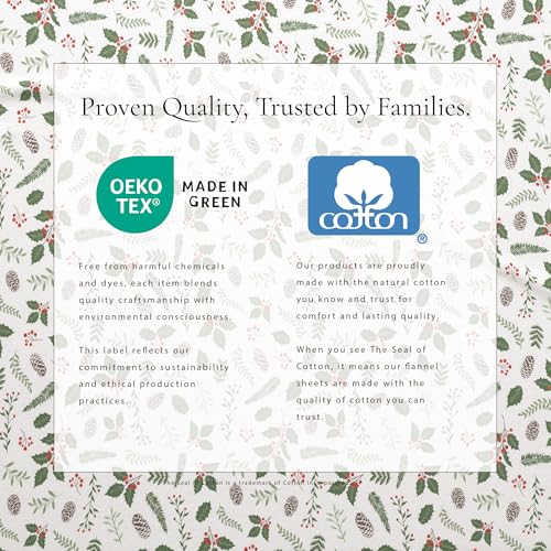 Image of Great Bay Home Christmas Flannel Sheet Set King Size - 100% Turkish Cotton, Double-Brushed, Winter Bed Sheets - Ultra-Soft, Cozy, 4-Piece Holiday Bedding Set (Little Holly)