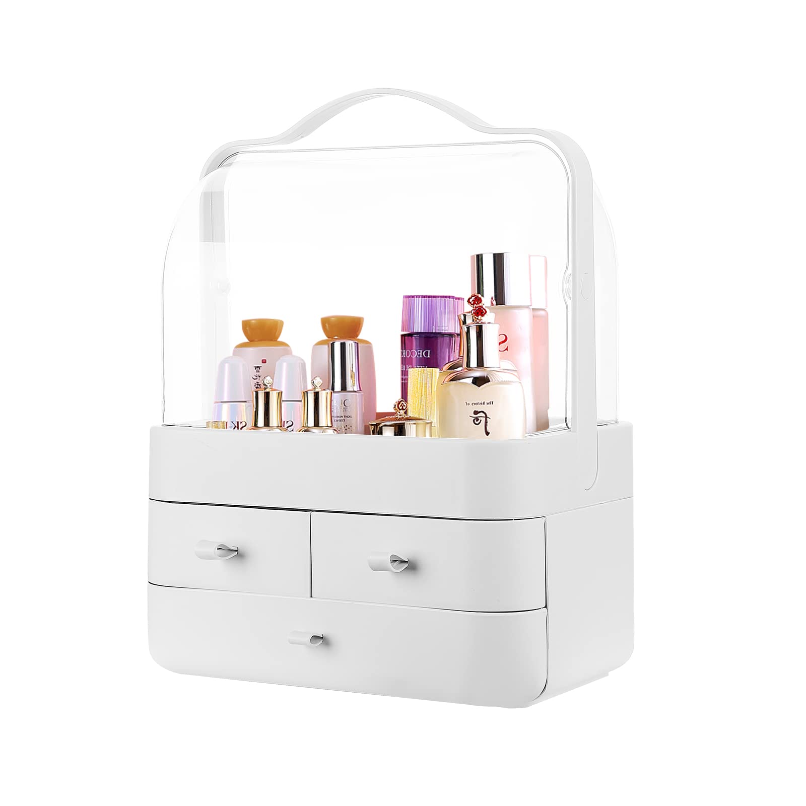 ZENMAG Make Up Organiser Storage for Women Teenagers, Dust-Proof Waterproof Cosmetic Organisers Acrylic, 3 Tier Cosmetic Storage Box, Dresser Desk Storage Organizer(White)