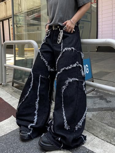 Men's Hip Hop Baggy Jeans Wide Leg Skater Jeans Vintage Loose Fit Denim Pants Streetwear Rock4