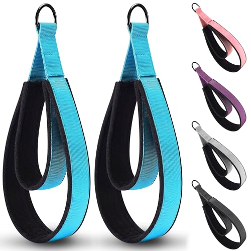 2PCS Pilates Double Loop Strap for Reformer Fitness D-Ring Straps Handle, Yoga Pilates Equipmen D-Ring Exercise Strap for Gym Workout Home(Lake Blue)