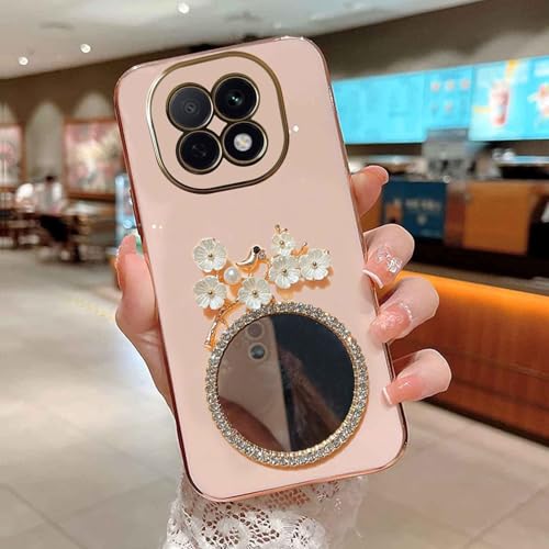 Image of KC Back Cover for Redmi Note 15 Pro 5G - Round Flower Mirror Electroplated Soft Silicone Camera Protection Case - Pink
