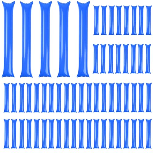 Cakmecwy 140 Pcs Thunder Sticks, Thicken Cheering Team Spirit Boom Sticks, Plastic Cheering Sticks Inflatable Thunder Sticks, Sporting Cheers Basketball Football Events Dance Party Blue