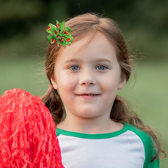 Miniatura 5 de Paquete de 6 pinzas para el pelo de fútbol americano, pinzas para el cabello con lazo de fútbol verde, amarillo, cinta de boutique, accesorios para