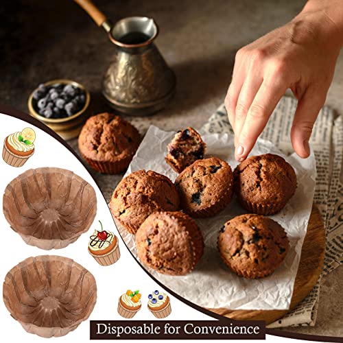 Eaasty 100 Pieces Mini Fluted Tube Baking Mold Nonstick Round Fluted Cake Mold Paper Mini Muffin Pan Disposable Tube Cake Pan for Brownie Muffin Dessert Scone Pound Cake - Thumbnail 6