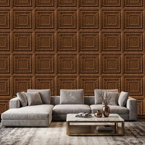 Image of Kayra Decor 3D PVC Wall Panels for Bedroom & Living Room | Accent Design | Metallic Bronze Color | 19.7 x 19.7 Inch | Pack of 12 | 32.28 Sq Ft