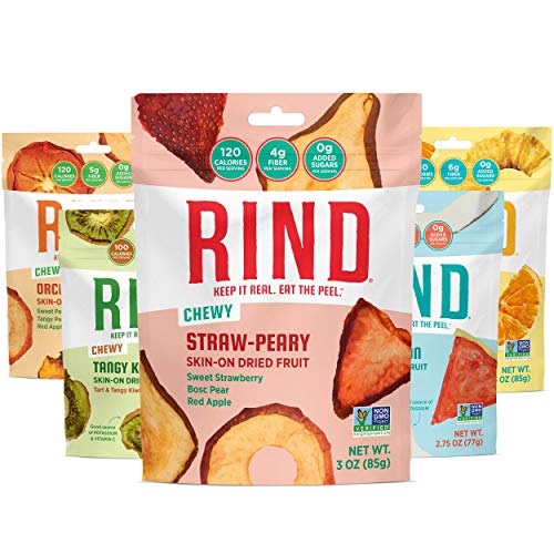 RIND Snacks No Added Sugar Dried Fruit Superfood Variety Pack with Tangy Kiwi, Straw-Peary, Coco-Melon, Orchard Blend, Tropical Blend, High Fiber, Vegan, Paleo, Whole 30, Non-GMO, 2.75oz-3oz, 5 Pack (packaging may vary)