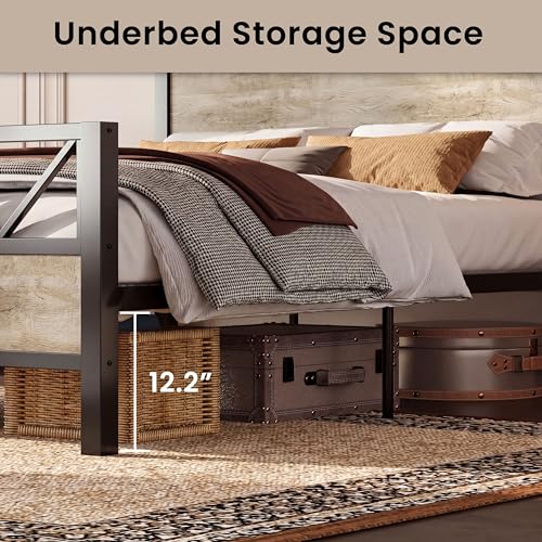 Image of LIKIMIO Queen Bed Frame, Tall Modern Headboard 51.2 inch, Platform Bed Frame with Strong Metal Support, Solid and Stable, Noise Free, No Box Spring Needed, Easy Assembly, White Maple