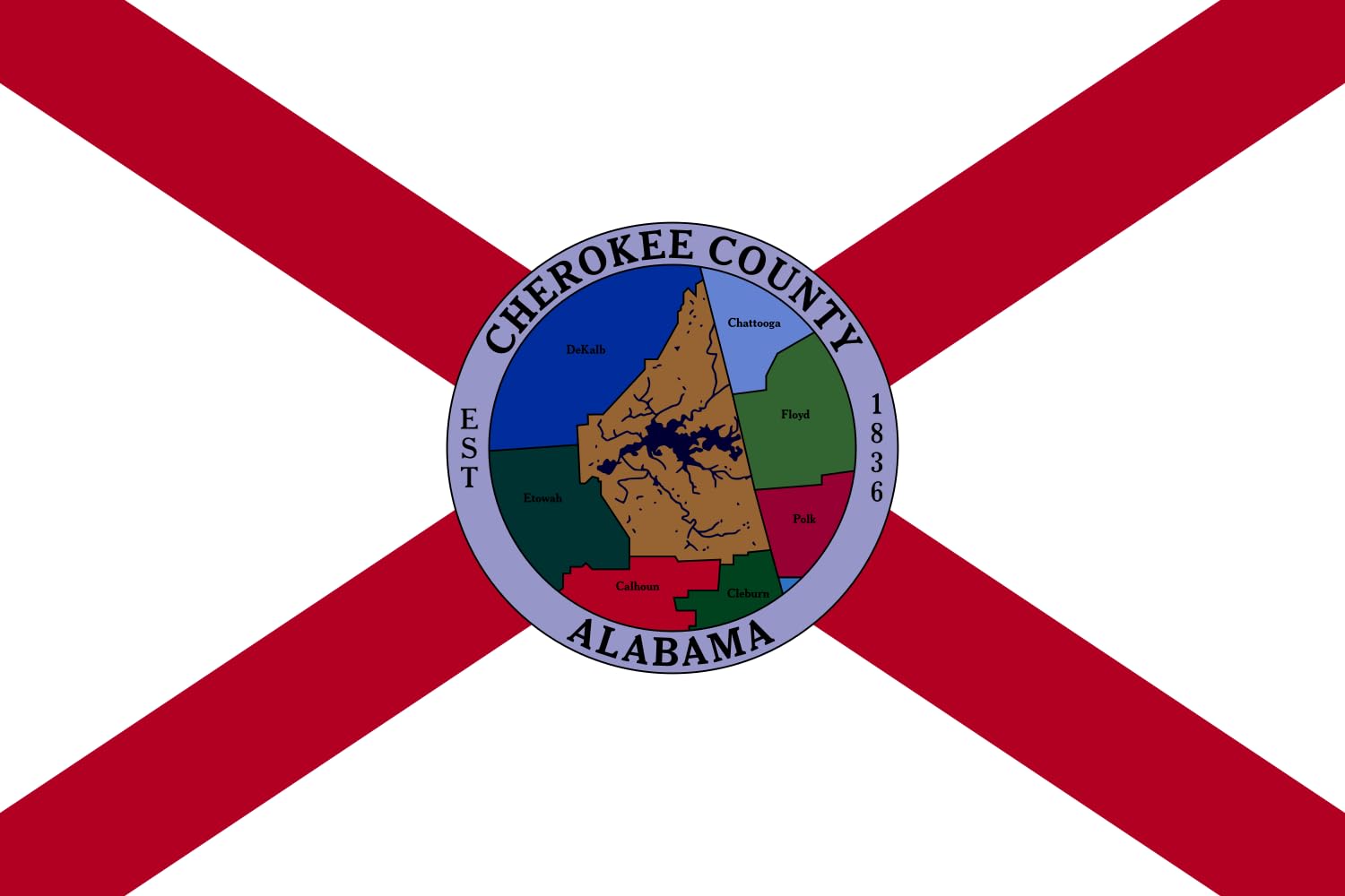 Drapeau Cherokee County Alabama en tissu haut de gamme avec finitions renforcées