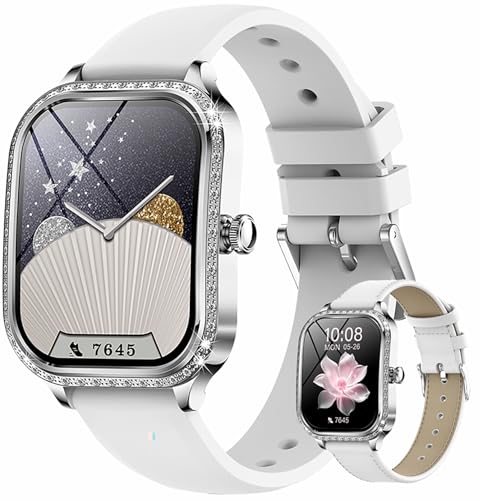 Smartwatch Damen Elegant Design mit Strasssteine, 1.75" Damenuhr mit Bluetooth Anrufe Herzfrequenz Schlafmonitor IP68 Fitnessuhr für Android iOS