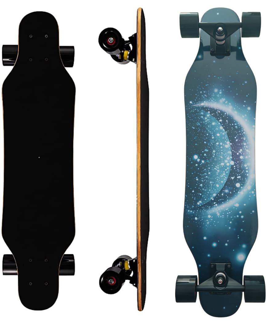 Mini Cruiser Longboard à roues larges de 78,7 cm, pour débutant, stable et facile à contrôler, convient pour le parc et la rue, motif de flamme unique