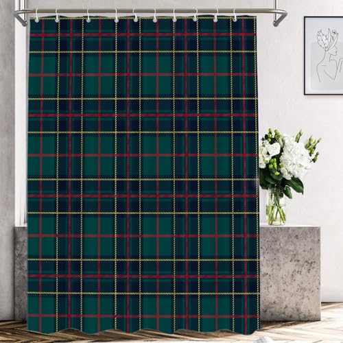 Shrahala Tartan Plaid Decorative Shower Curtain, Green...
