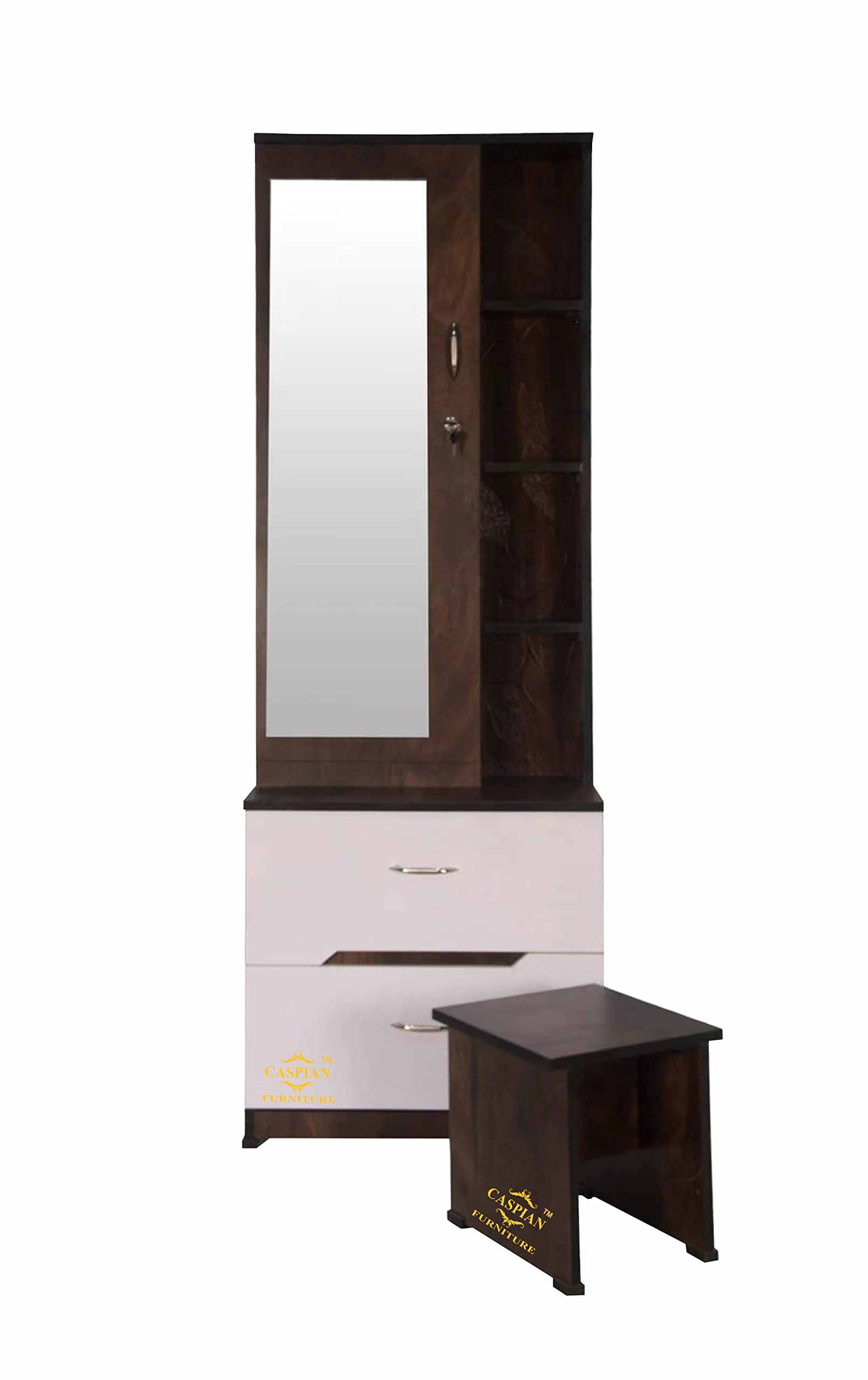 CASPIAN Furniture Engineered Wood Dressing Table with Mirror, 8 Shelves and 2 Drawer | Make up Table/Dressing Table with Stool | Organizer for Room | Dressing Table with Storage | Size 72 x 24 inches-image-37