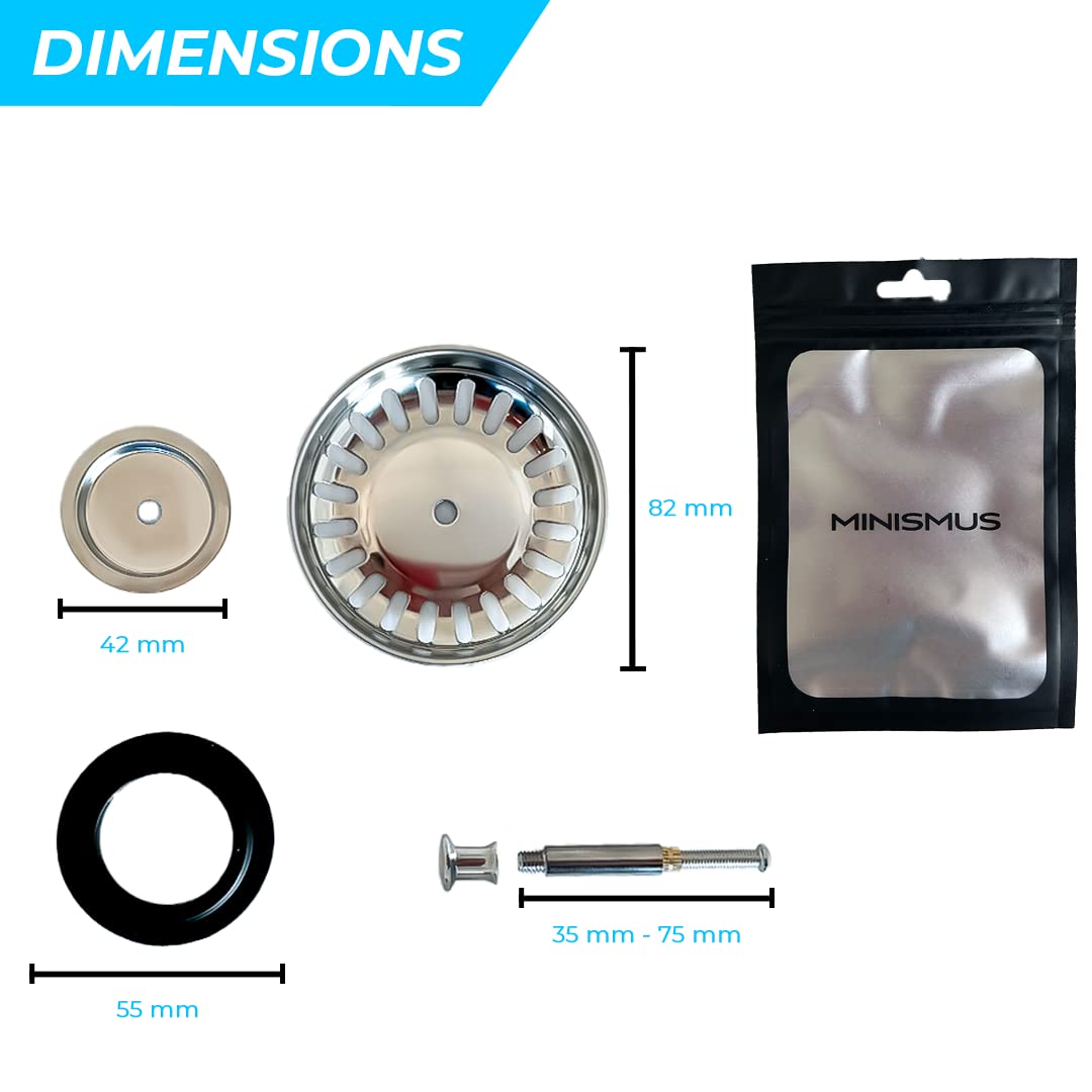 Bouchon Évier Cuisine Filtre avec Goupille Réglable Universel Inoxydable Compatible Lave-Vaisselle 82 mm