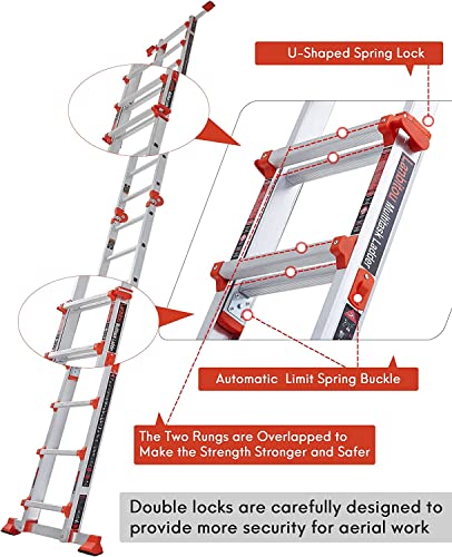 Image of LANBITOU Ladder A Frame Extension 17Ft Multi Position for Home 330lbs