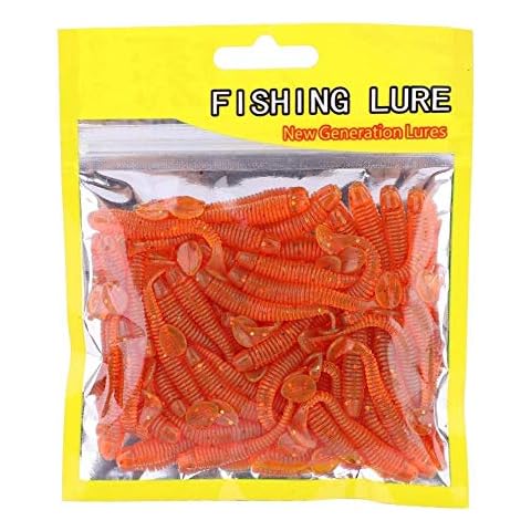 HGY 50PCS 5cm Soft Plastic Fishing T-Tail Grub Worm Baits Fish Tackle Accessory Orange Cover