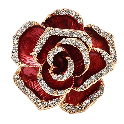 Image of Women Flower Brooch Pin Petal Burgundy Wedding Exquisite Retro Alloy Rhinestone Petal Brooch Pin Party Elegant Exquisite Art Brooch for Women Brooch Simple Pin