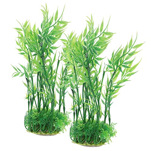 FRCOLOR Lot de 2 plantes artificielles pour aquarium - Plante artificielle - Accessoire pour aquarium - Décoration d'aquarium - Betta - Petite plante - Bambou...