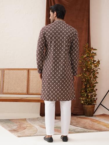 Image of Jompers Purple Embroidered Kurta Pyjama Set For Men (Purple, XL)