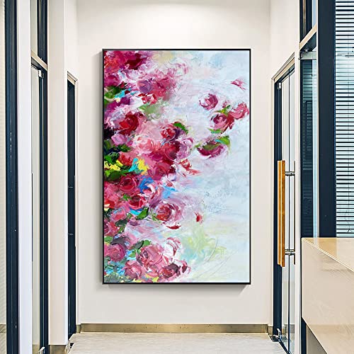 Peinture à l'huile sur toile roses art mural salon 70cm