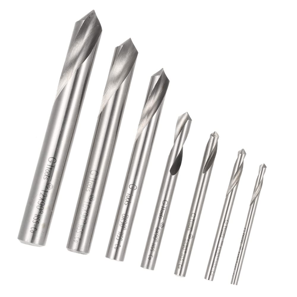 ACAGALA 7pcs M42 HSS High Speed Steel Cobalt Spotting Drill Bits Set Round Shank 90 Degree Drilling Chamfering Tool