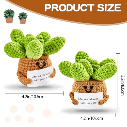 Image of Hoedia Handmade Emotional Pickle Gift, Cucumber Crochet Doll Inspirational Gifts with Cards, Cute Knitted Funny Support Pickle Potato Friend Birthday (Positive Succulent)