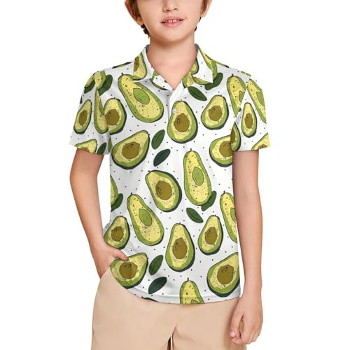 Boys' Classic Polo Shirts Short Sleeve Moisture-Wicking Golf & Tennis Shirts for Youth Teens Cute Avocado Cartoon