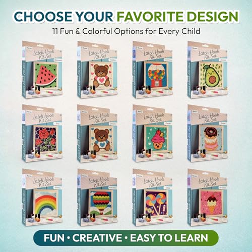 Image of Darice Latch Hook Rug Kit, Lollipop Design DIY Latch Hook Kit for Kids & Adults, Color Canvas, PreCut Yarn & Hook Tool, Craft Activity & Gift for Kids