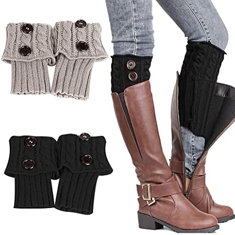 SEIUKS 2 pairs Womens Winter Warm Leg Warmers Leg Warmers Women Short Knitted Boot Cuffs Warm Comfy Warmers for Girls Ladies Adults-Black gray Cover