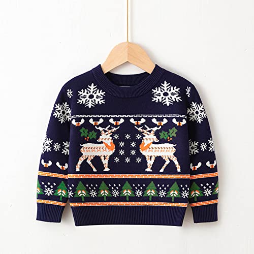 Toddler Boys Girls Christmas Cartoon Deer Snowflake Sweater Long Sleeve Warm Knitted Pullover Infant Sweaters for4