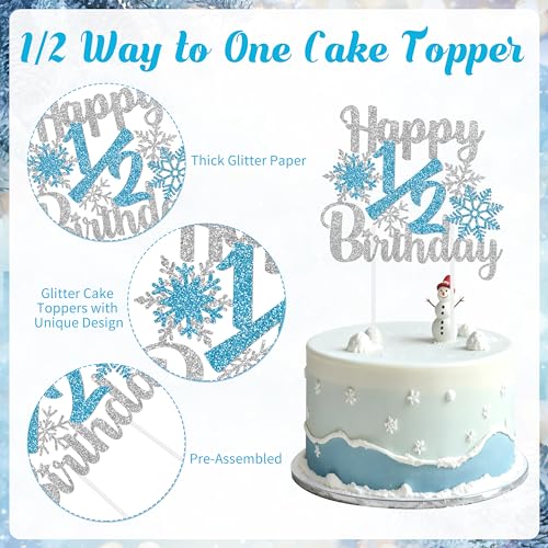 Image of 1 /2 Birthday Snowflake Half Birthday Decorations - Snowflake It's My 1 /2 Birth Banner Glitter Cake Topper Tassel High Chair Banner & Crown, Hat Halfway to One Boy Girl Party Supplies