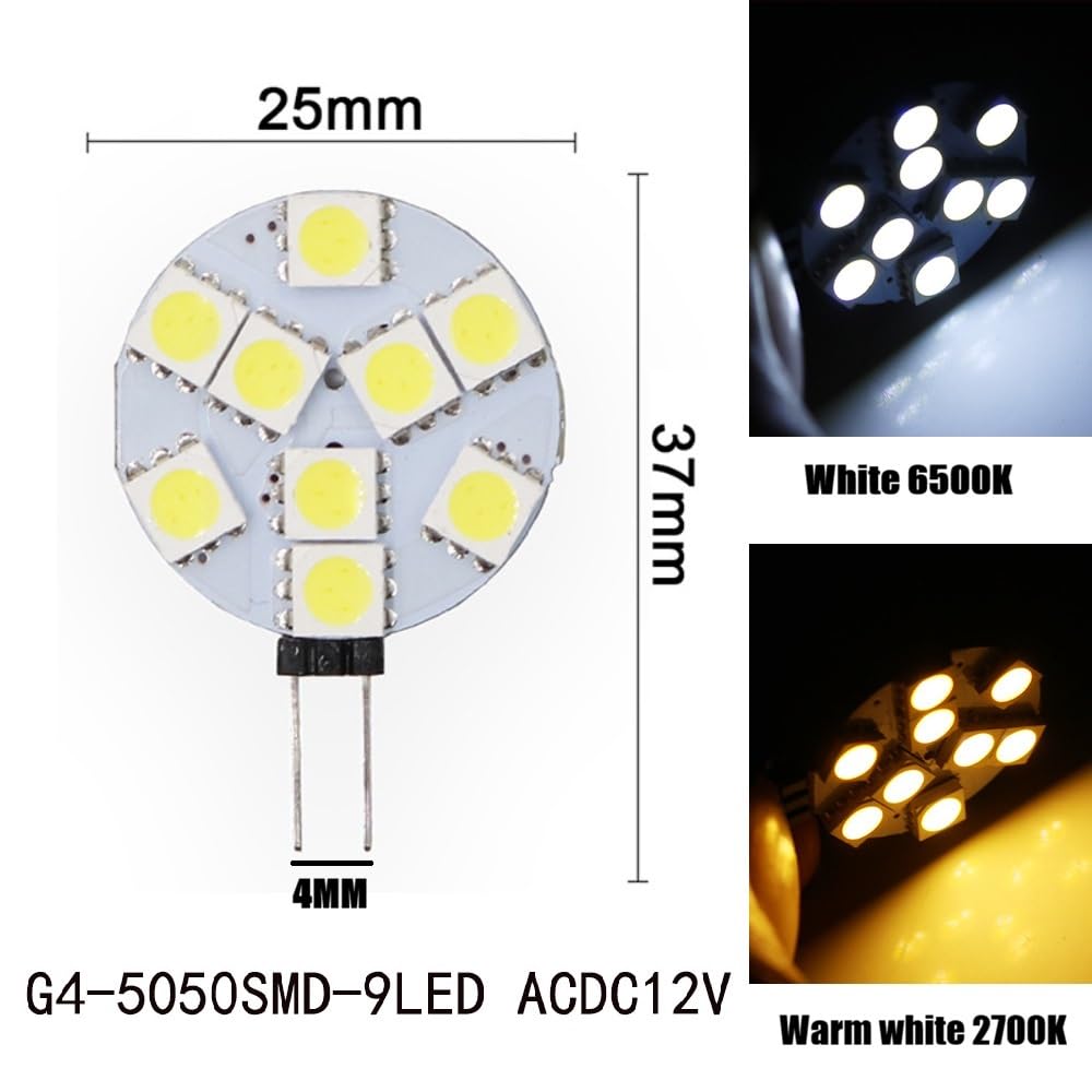 G4 LED runder Licht DC12V Schrank Haushaltsglühbirne (DC12V-2w 20 Stück/Warmweiß 2700K)