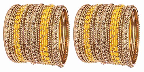 ZULKA Get your traditions Silk Thread, Metal Bangle Set With Zircon For Women &Girls (Pack of 2 Set, Yellow-2.8) Deal