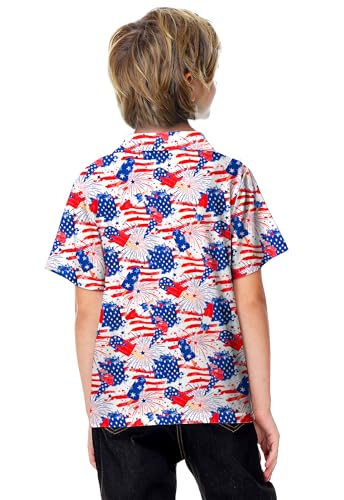 Image of AOBUTE Kids 4th of July Polo American Flag Short Sleeve Button Down Shirts Tops 3-14 Years