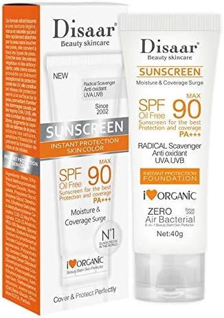 DISAAR BEAUTY SPF 90 Sunscreen Instant Protection UVA UVB Foundation PA+++ Oil Free Sunblock Cover Protect Perfectly Moisturizing Coverage Surge 40g