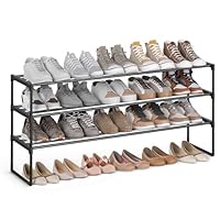 SONGMICS 3-Tier Shoe Rack, Shoe Storage Organiser, Metal Storage Rack, Upright or Upside Down, Fits 20 to 24 Pairs, Stackable, for Hallway, 30 x 117 x 55 cm, Black LSA033B01