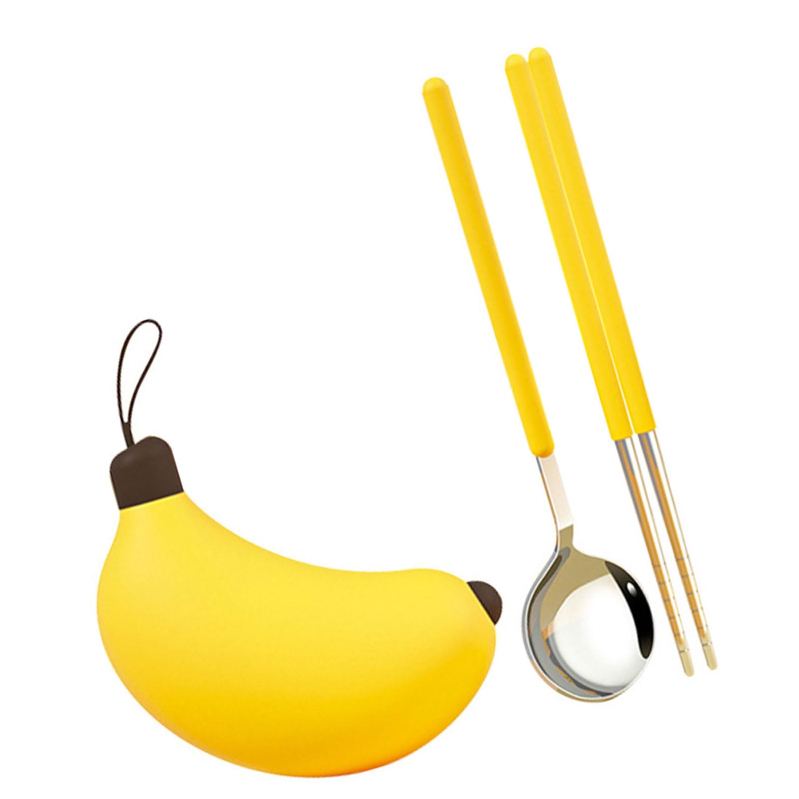 Tsophreniq Stainless Steel Chopsticks Spoon Kitchen Utensils with ABS Handle Space Saving Design for Compact Storage Fun Banana Themed Dinnerware Collection