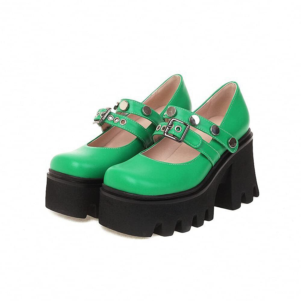 Womens Platform Mary Janes Shoes Sweet Toe Ankle Lolita Gothic Pumps Chunky Patent Leather — view 19