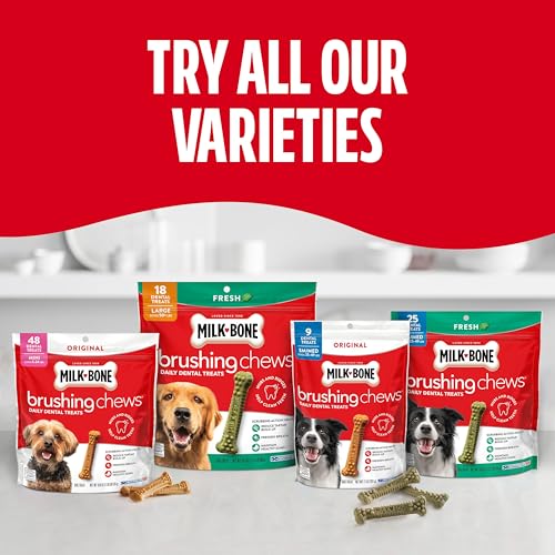 Image of Milk-Bone Brushing Chews Original Chicken Flavor Daily Dental Dog Treats, Large, 33.7 Oz. Bag (Pack of 4)
