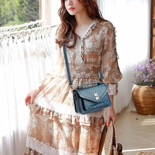 Image of Women Vegan Leather Evening Handbag Crocodile Pattern Handle Clutch Purse Cross Body Envelope Bag