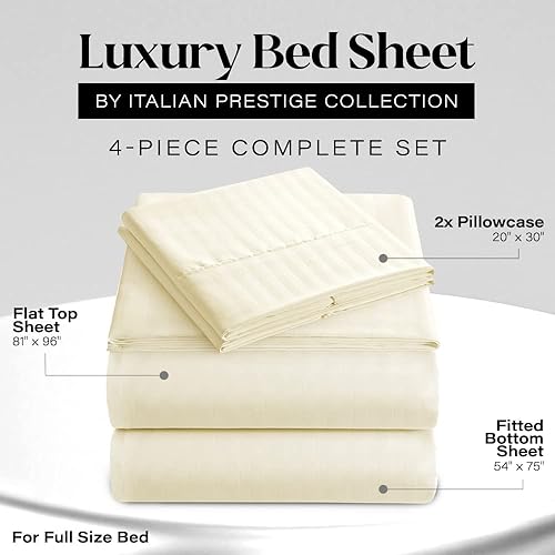 Miniatura 2 de Full Italian Prestige Collection Striped Bed Sheet Set  1800 Luxury Soft Microfiber Hypoallergenic Deep Pocket 4-Piece Bedding Set - Wrinkle, Stain,