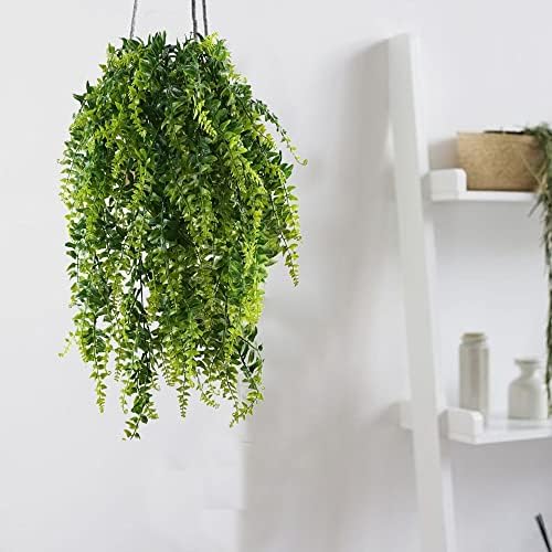 MIHOUNION 2pcs Fake Trailing Climbing Plants Artificial Hanging Ferns Plant Plastic Hanging Greenery kimberly Queen Boston Fern for Wall Indoor Outside Hanging Basket Decor