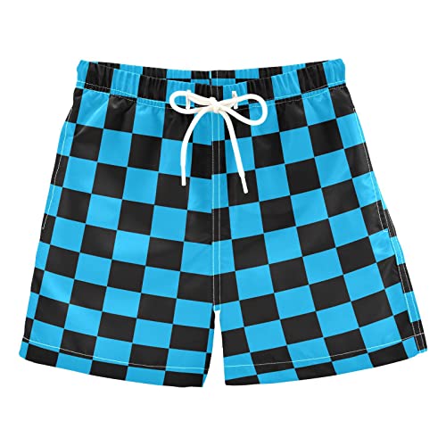 Blue Black Chessboard Boys Swim Trunks Squares Plaid Toddler Beach Board Shorts Baby Summer Bathing Suit L