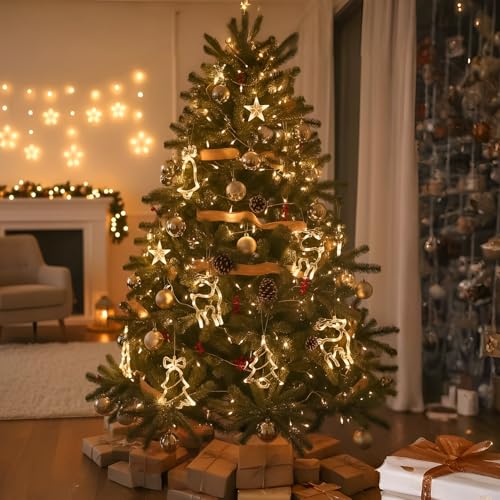 Image of Gigawatts Fairy Curtain String Light with Star Deer Tree Hanging 138 LEDs 2.5m Indoor & Outdoor Decoration Use Lights for Festival Christmas Wedding and Party (Pack of 1, Yellow)