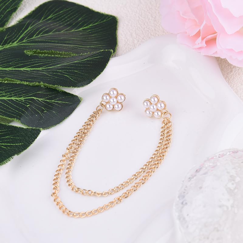 Image of Pearl Brooch Pins Tassel Chain Brooch Collar Pins Lapel Pins for Men Women Dress Shirt Collar Chain Suit Collar Brooch Hanging Chain Lapel Pin for Men Suits Tuxedo Shirt Accessories