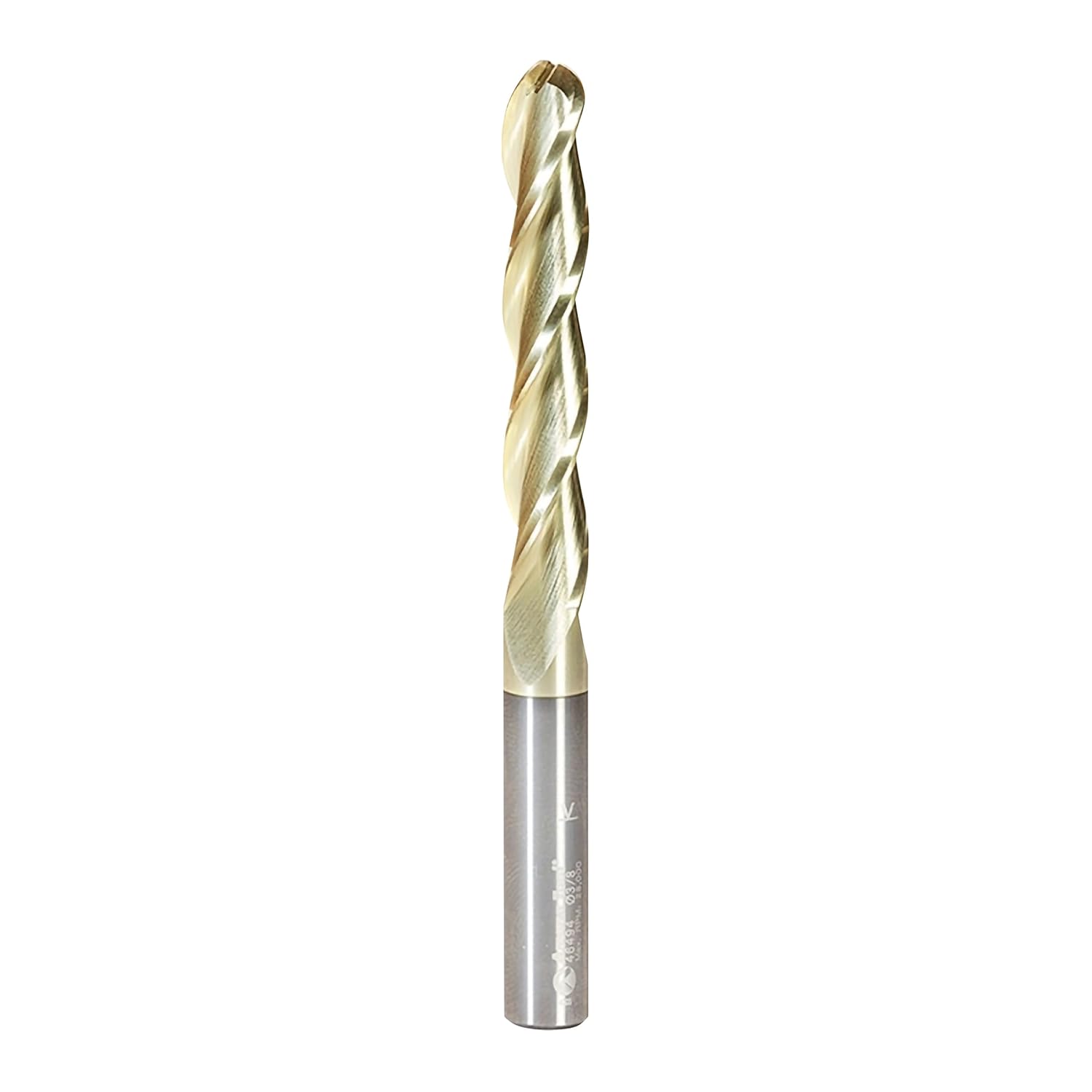 Amana Tool Up Cut Spiral CNC Router Bits for 2D/3D Carving, ZrN Coated, 46494, 0.10 Deg Angle Ball Tip 3/8 D x 3/16 R x 2-1/4 x 3/8 Shk x 3 Fl