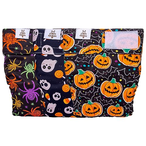 Image of CuteBone Washable Halloween Dog Diapers Female No Tail Hole 3 Pack Reusable Doggie Period Training Pants for Docked-Tail Frenchie French Bulldog Boston Terrier Without Tail WWD10L