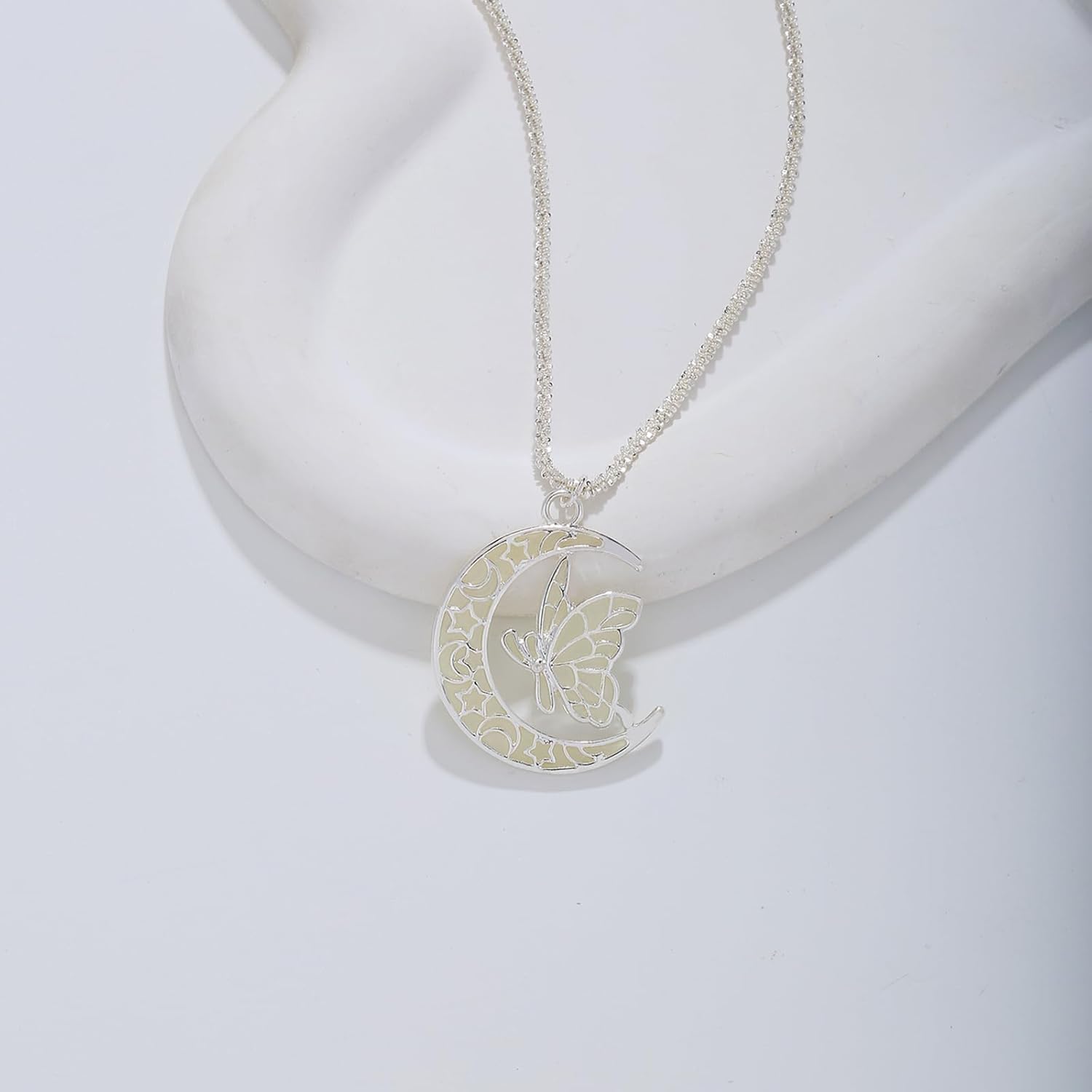 Fantasy Glow in the Dark Moon and Butterfly Necklace for Halloween and Christmas，Glowing Jewelry Pendant for Women ，Fairy Witch Necklace - Image 7