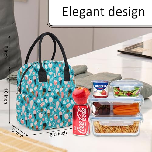 Image of Textile Fabric Lunch Bag Office Tiffin Bags for Men Women | Insulated Hot /Cold Travel Lunch Bag | for Lunch Tiffin Box & Bottle, 5 Liter, Ice Cream Print,Multicolor