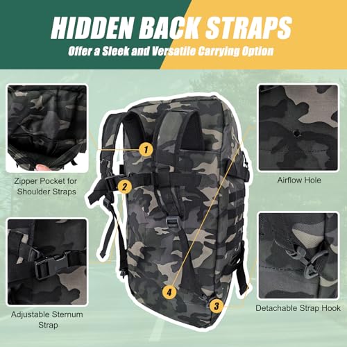 65L Large Travel Duffle Bag Military Tactical Backpack, Army Assault Pack Bug Out Bag Rucksack for Outdoor Sport Hiking Camping with Molle System - Image 5