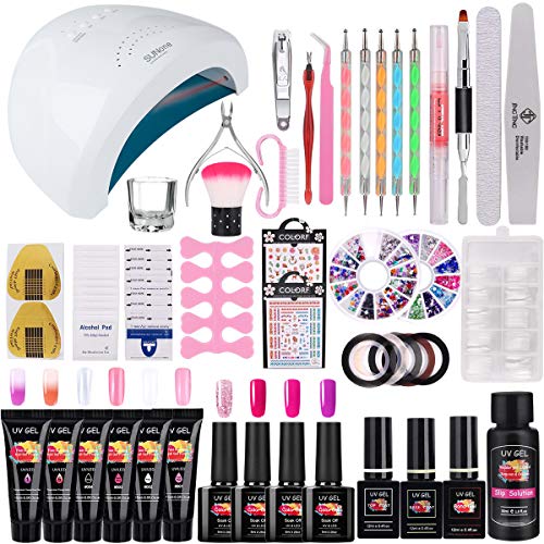 Mcwdoit Poly Nail Gel Kit, 48W Nail Lamp 15ml 10 Colors UV Nail Gel with Top Coat, Base Coat, Slip Solution, Nail Manicure Tools